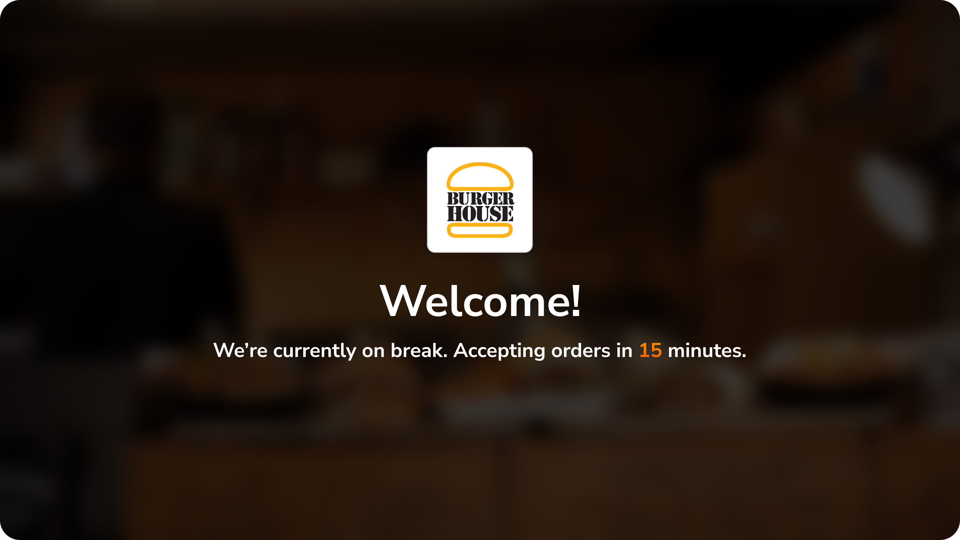 Welcome screen with restaurant branding