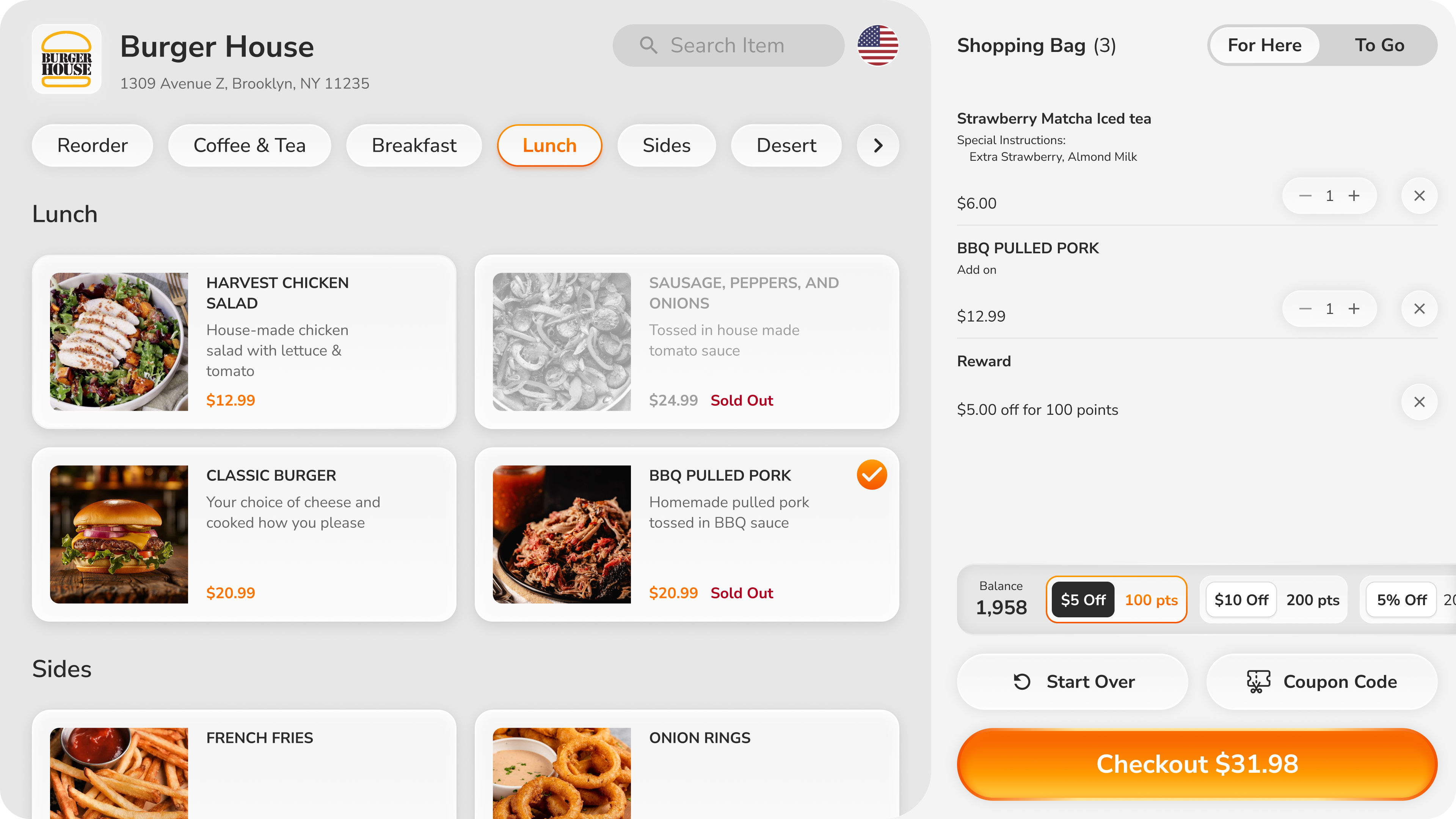 Menu with shopping cart