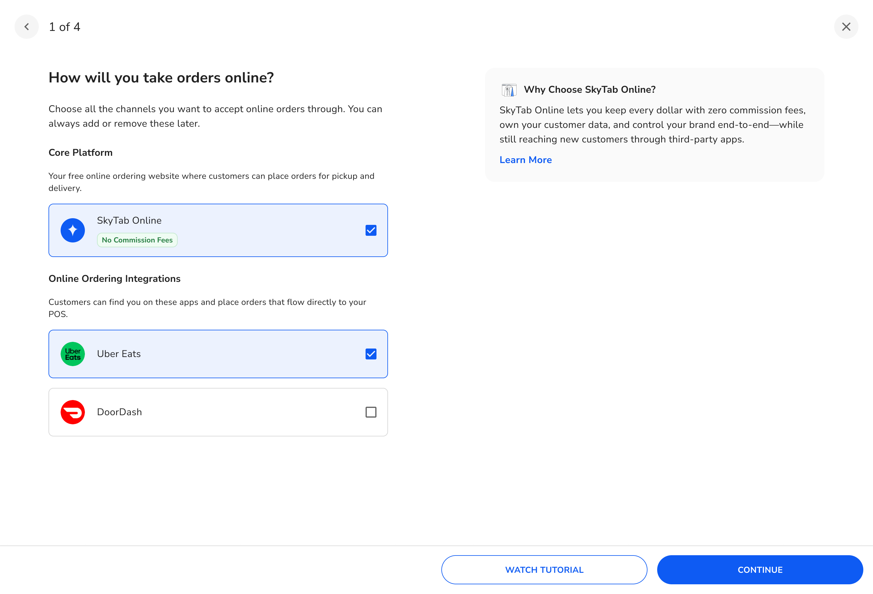 Online Ordering module step 2