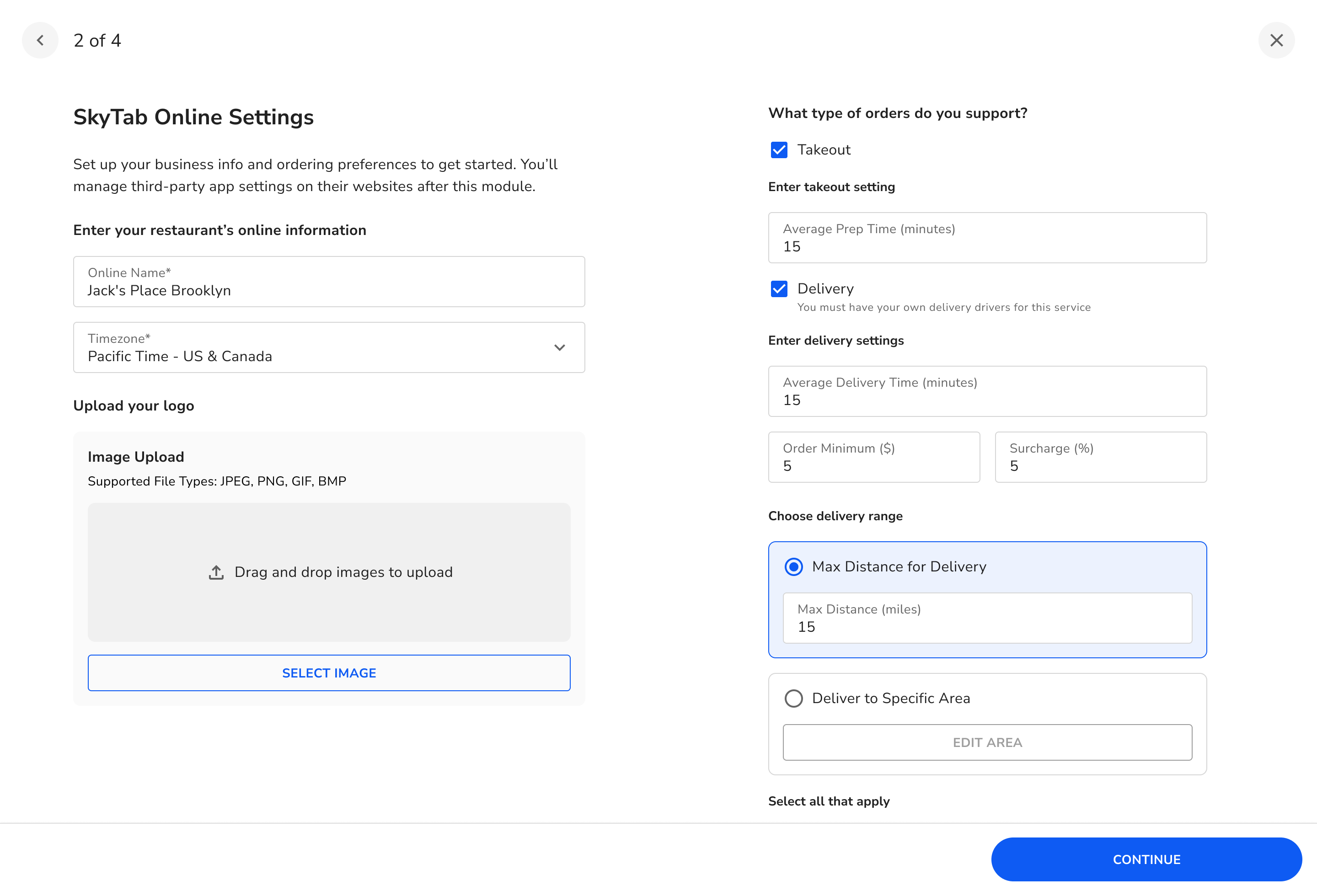 Online Ordering module step 3