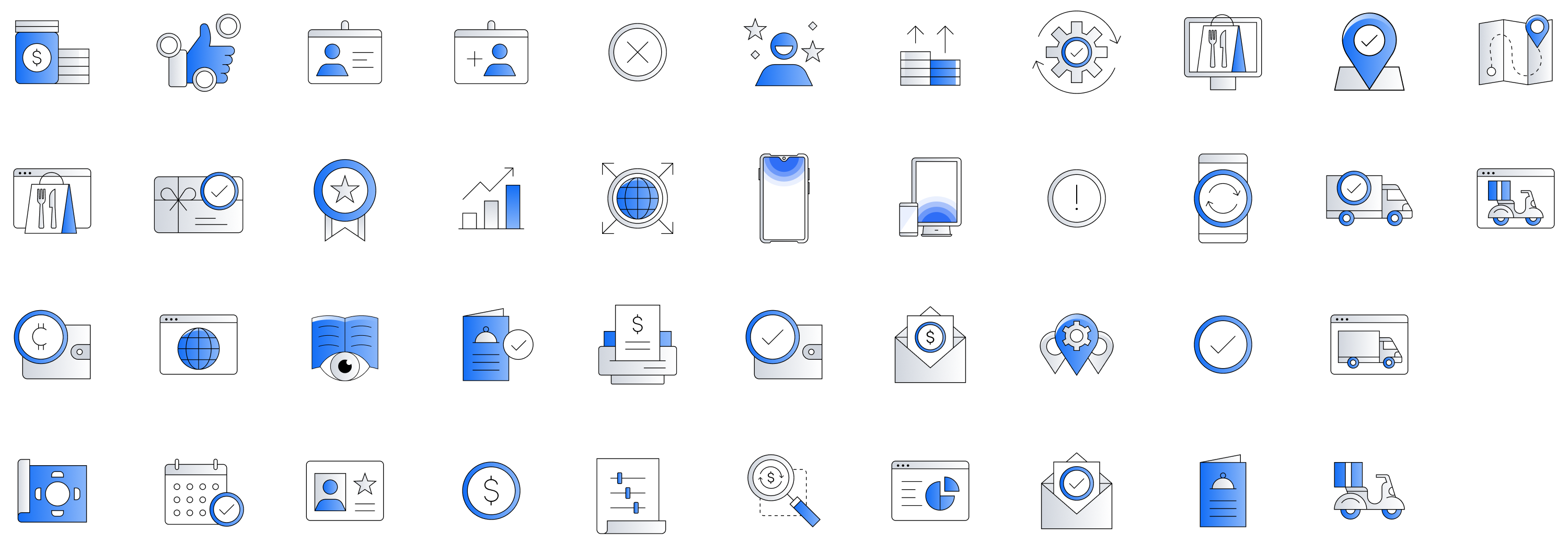 Illustration system icons representing different merchant states