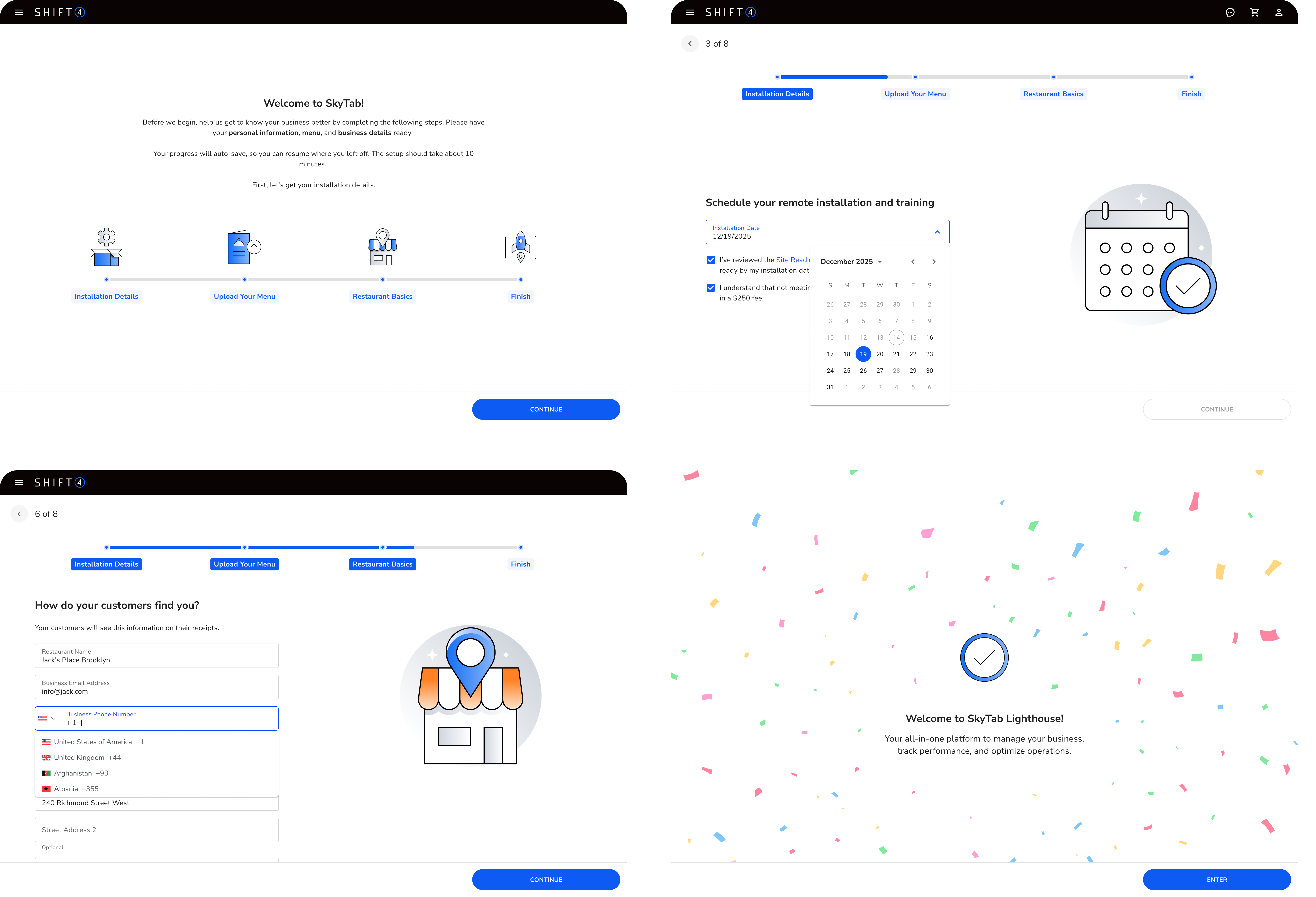 Onboarding wizard screens adapting to merchant state