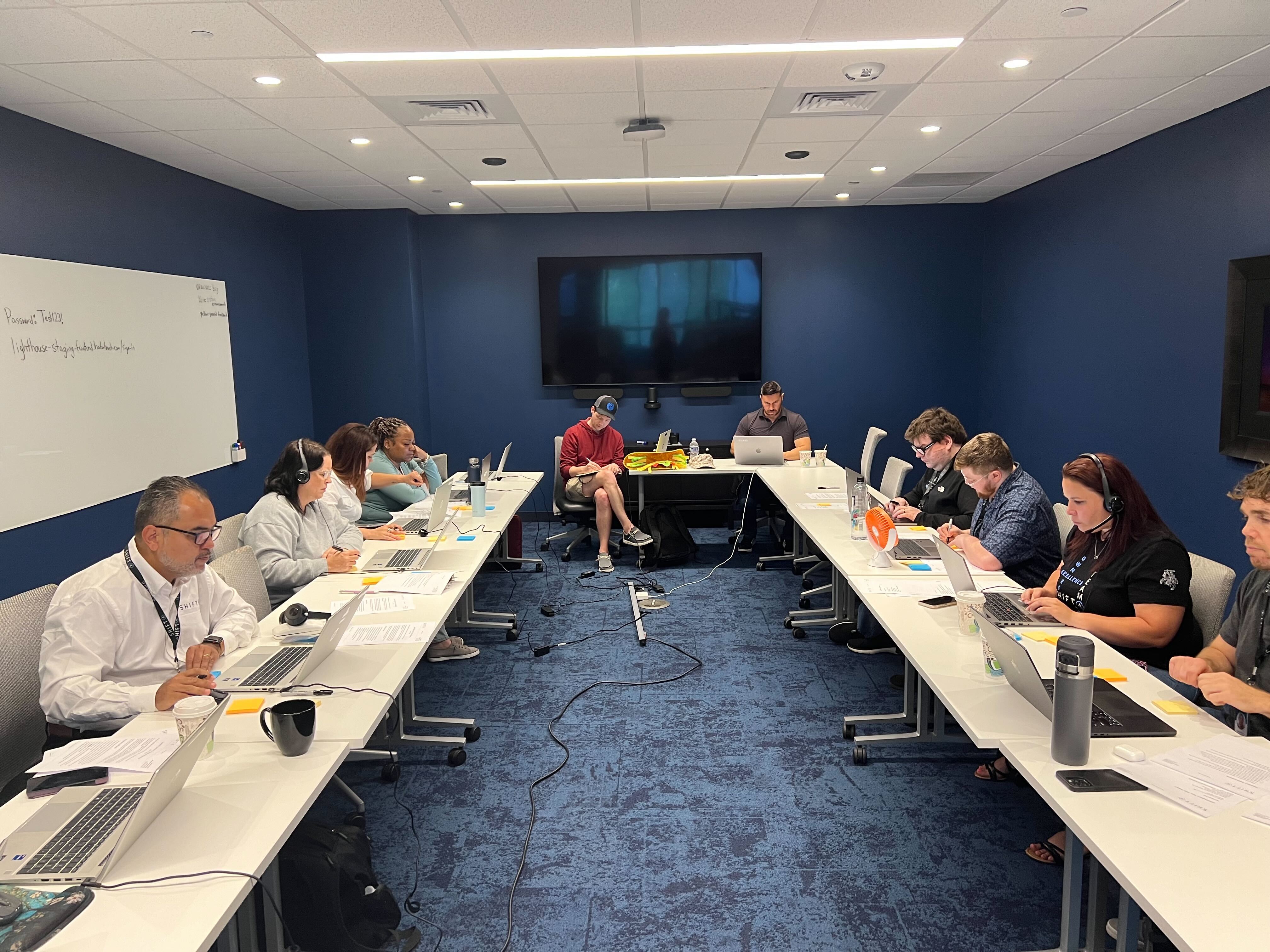 Workshop session with team members collaborating on merchant states